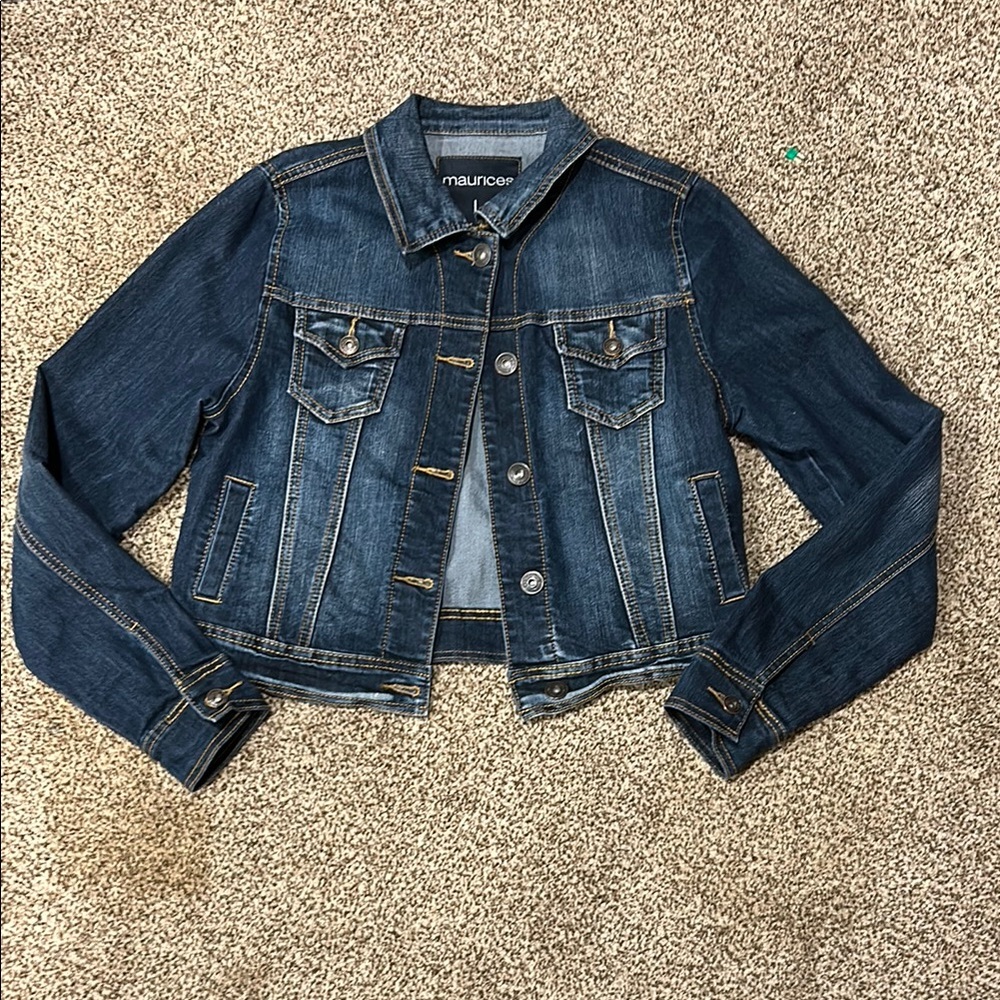 Maurices Blue Cropped Jean Jacket with Contrast Stitching